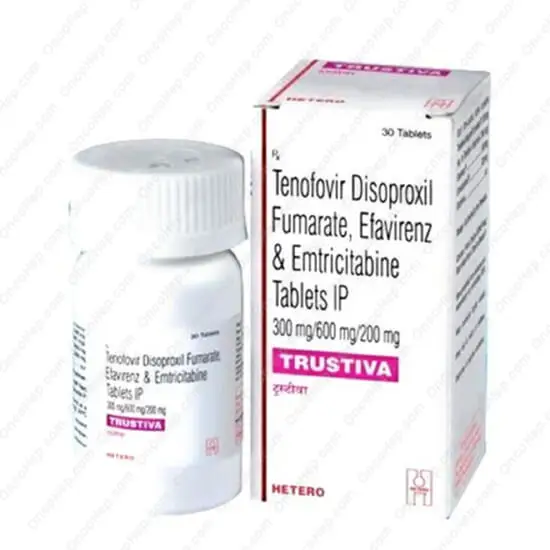 Trustiva (TENOFOVIR DISOPROXIL FUMARATO 300 mg, EFAVIRENZ 600 mg y EMTRICITABINA 200 mg) x 30 Comprimidos