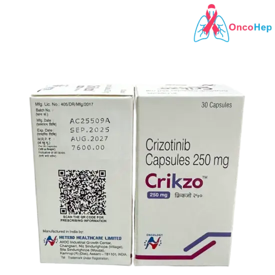 Crizotinib genérico 250 mg (Crikzo) – 30 cápsulas – Medicamento para el cáncer de pulmón de células no pequeñas (CPCNP)