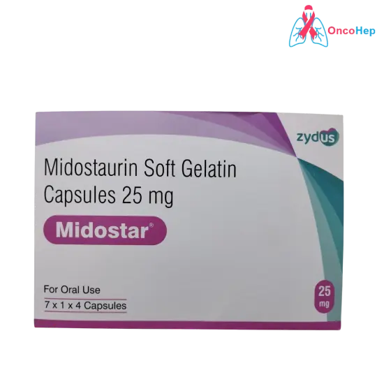 Midostaurina genérica 25 mg (Midostar) x 28 Cápsulas – Medicamento indicado para el tratamiento de la leucemia mieloide aguda