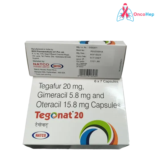 TEGAFUR 20 mg + GIMERACIL 5.8 mg + OTERACIL 15.8 mg X 42 Cápsulas - Medicamento genérico para cáncer de estómago, colorrectal, de páncreas y otros tumores sólidos