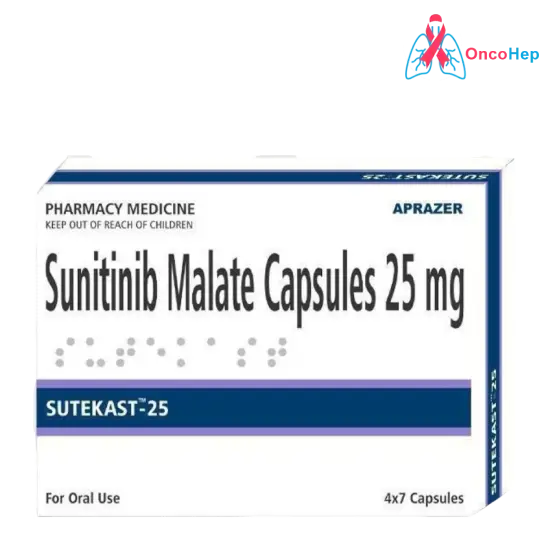 Sutekast Sunitinib 50mg (Sutent Generic) 28 Capsules - Medicine for Kidney Cancer, Gastrointestinal Stromal Tumors, and Pancreatic Neuroendocrine Tumors