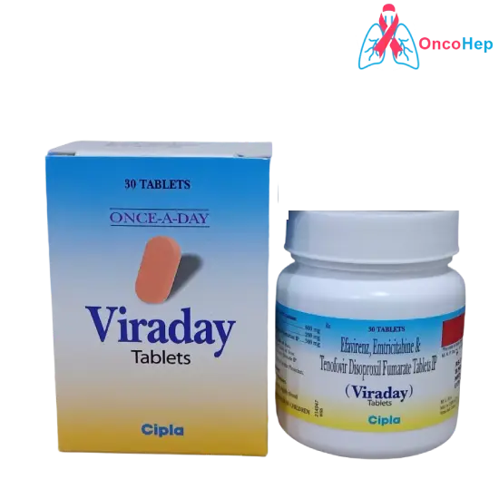 Viraday Efavirenz/Emtricitabine/Tenofovir Disoproxil Fumarate (Generic Atripla) 30 Tablets - Medicine for HIV Infection