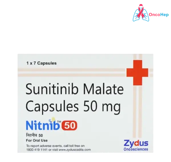 Nitnib Sunitinib 50mg (Sutent Generic) 7 Capsules - Medicine for Kidney Cancer, Gastrointestinal Stromal Tumors, and Pancreatic Neuroendocrine Tumors