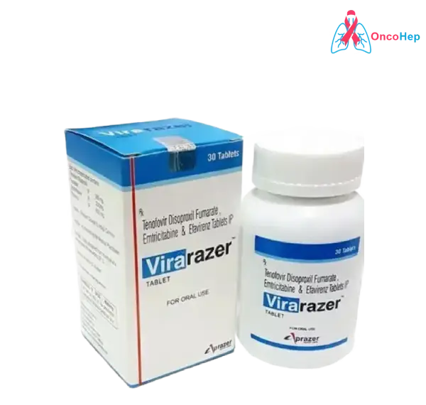 Virarazer Tenofovir 300mg + Emtricitabine 200mg + Efavirenz 600mg (Generic Truvada) 30 Tablets - Medicine for HIV Infection